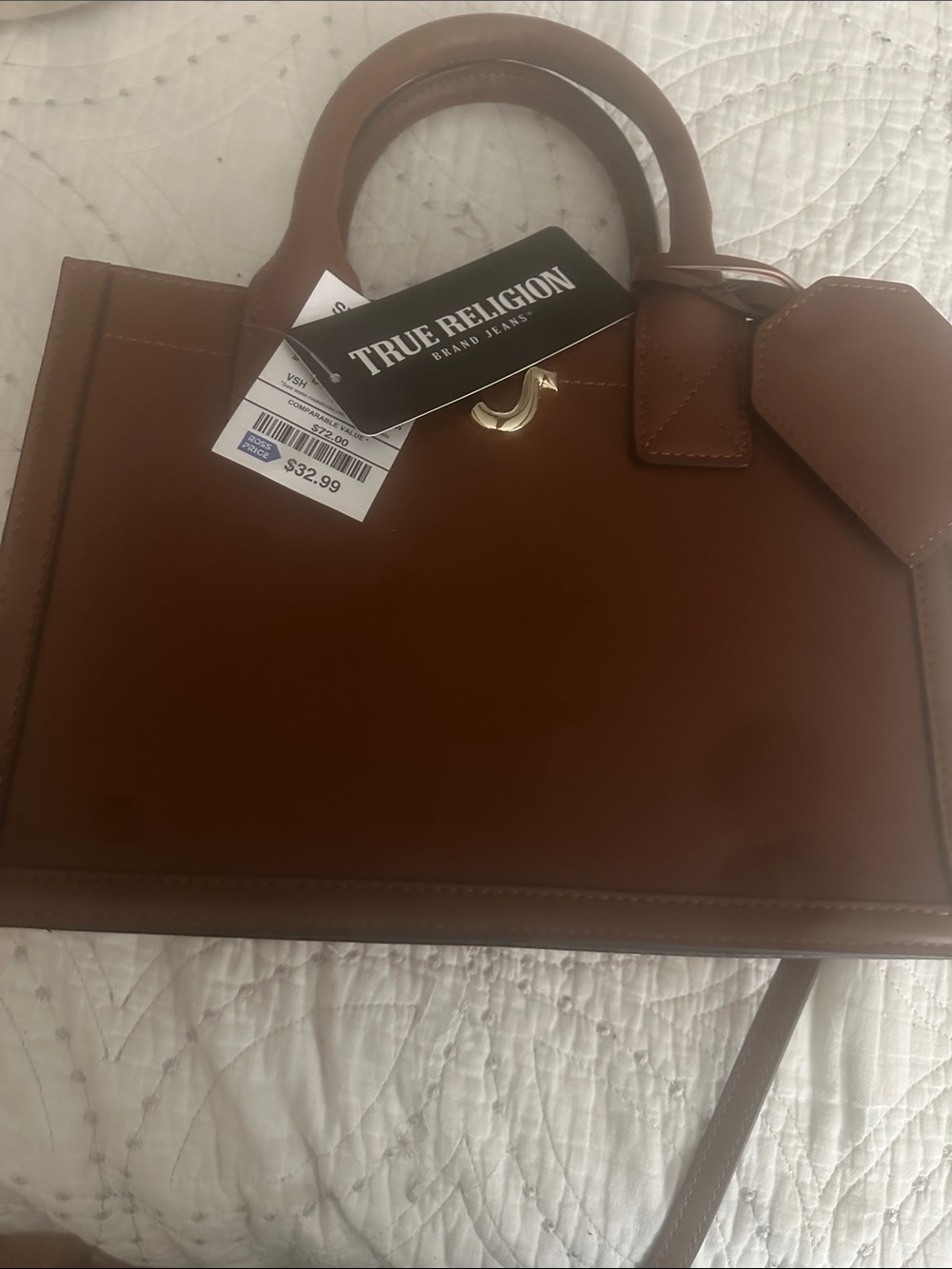 True Religion Brown Leather Satchel with Top Handles
